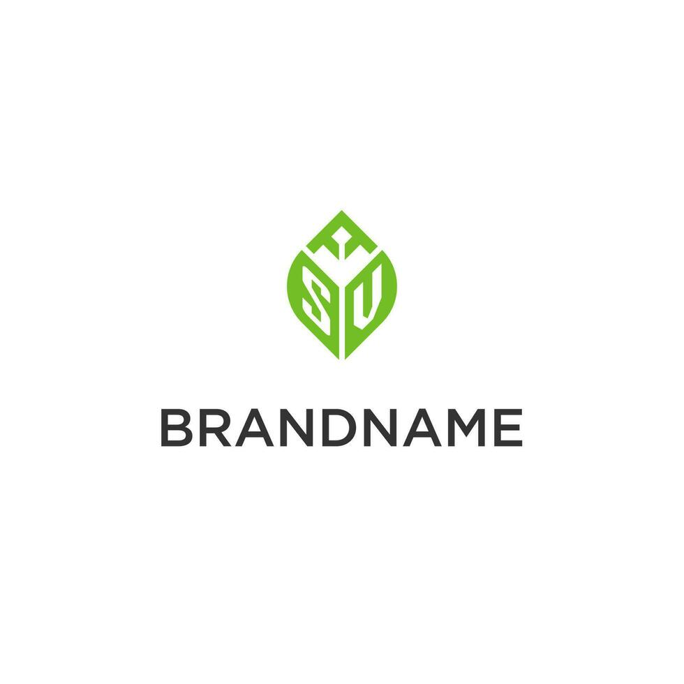 SV monogram with leaf logo design ideas, creative initial letter logo with natural green leaves vector