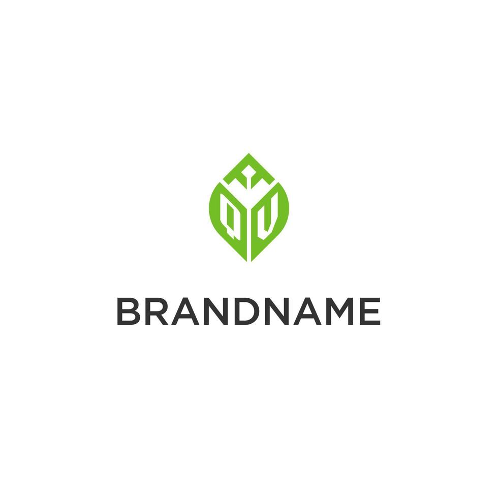 QV monogram with leaf logo design ideas, creative initial letter logo with natural green leaves vector