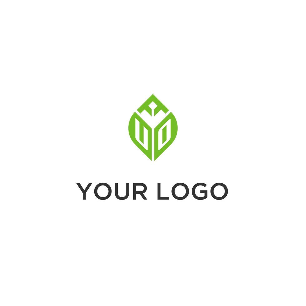 UO monogram with leaf logo design ideas, creative initial letter logo with natural green leaves vector