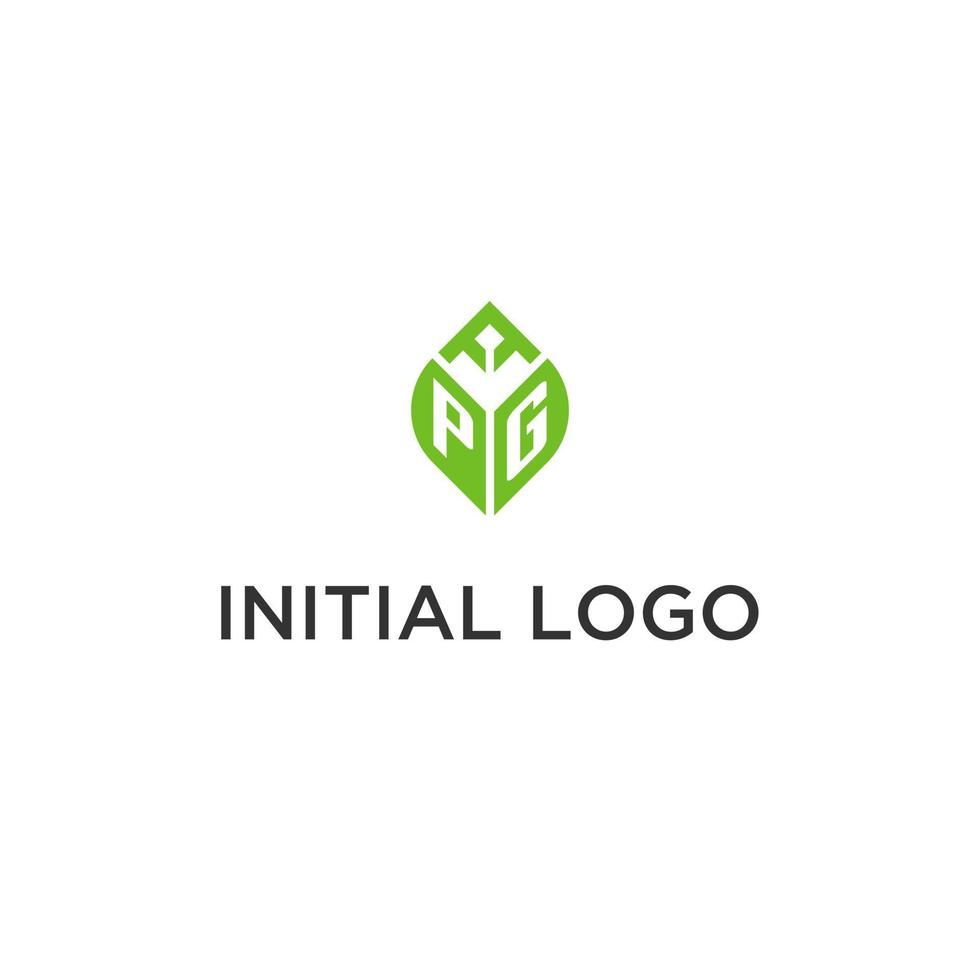 PG monogram with leaf logo design ideas, creative initial letter logo with natural green leaves vector