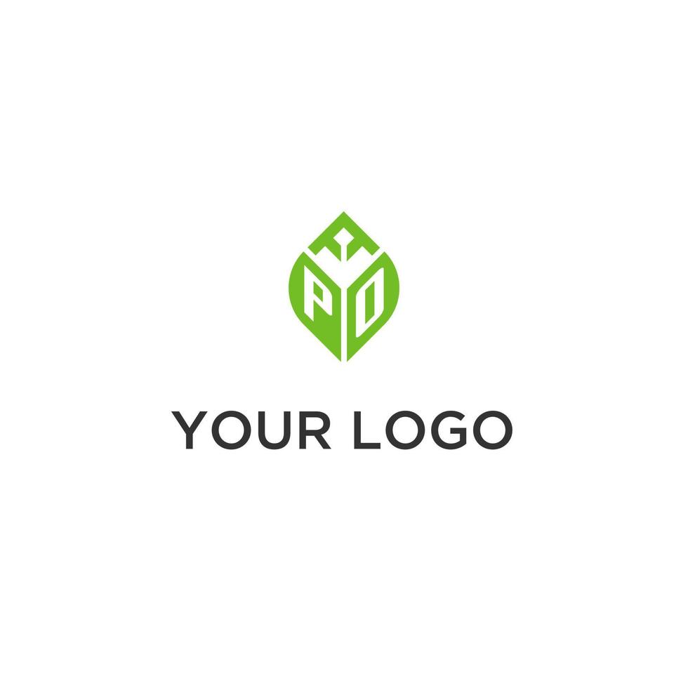 PO monogram with leaf logo design ideas, creative initial letter logo with natural green leaves vector