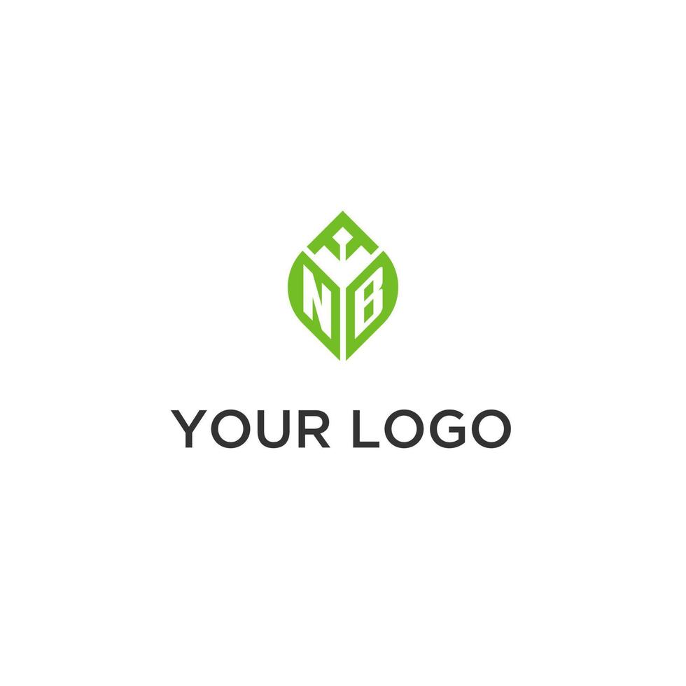 NB monogram with leaf logo design ideas, creative initial letter logo with natural green leaves vector