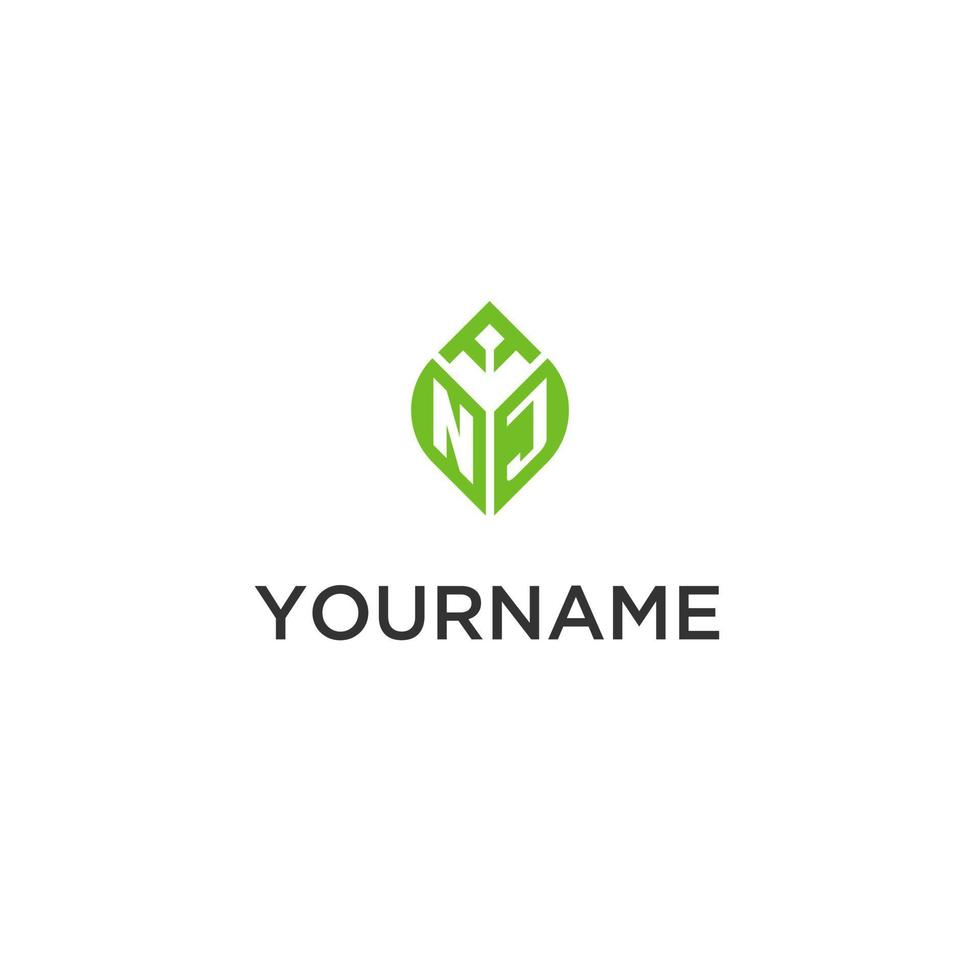 Nueva Jersey monograma con hoja logo diseño ideas, creativo inicial letra logo con natural verde hojas vector