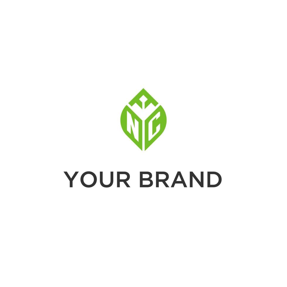 NC monogram with leaf logo design ideas, creative initial letter logo with natural green leaves vector
