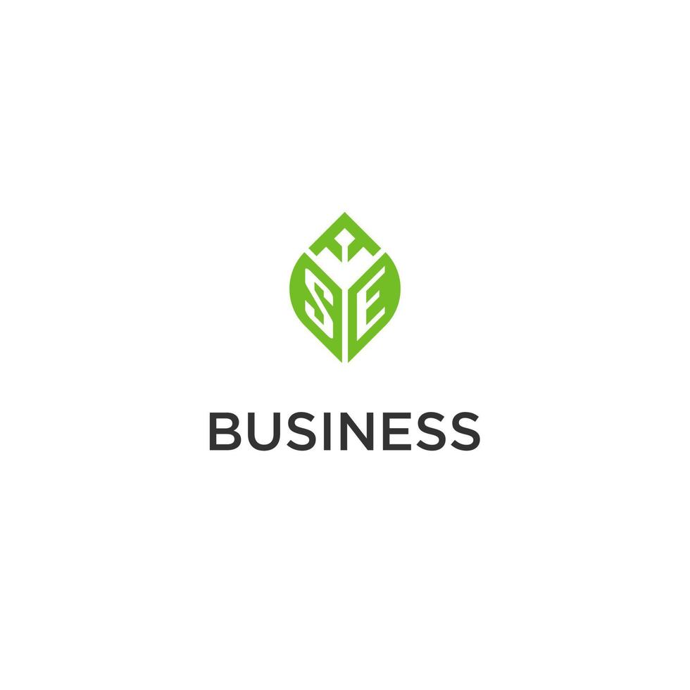 SE monogram with leaf logo design ideas, creative initial letter logo with natural green leaves vector