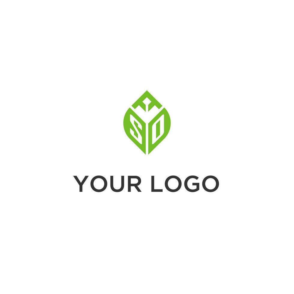 SO monogram with leaf logo design ideas, creative initial letter logo with natural green leaves vector