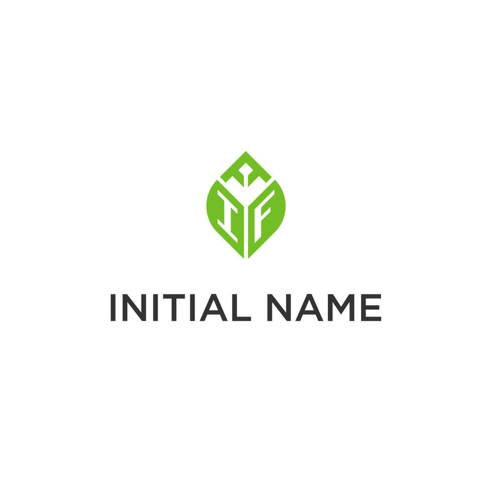IF monogram with leaf logo design ideas, creative initial letter logo with natural green leaves vector
