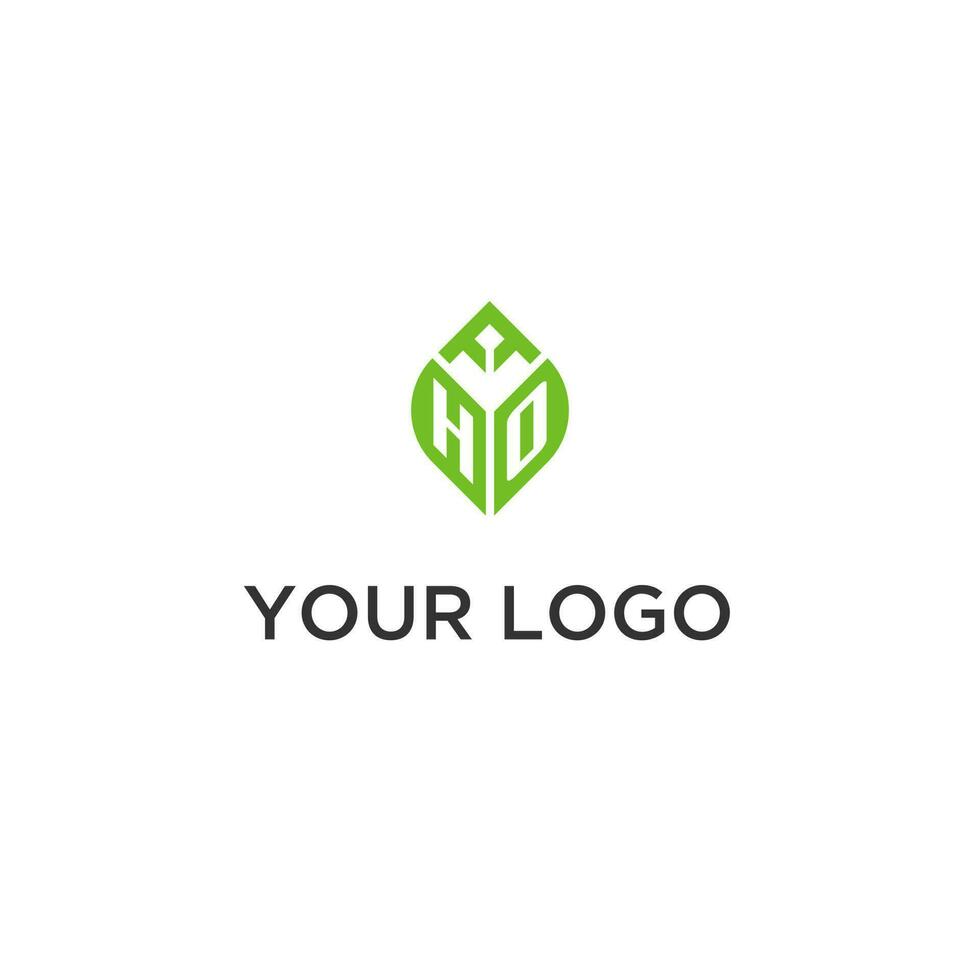 HO monogram with leaf logo design ideas, creative initial letter logo with natural green leaves vector