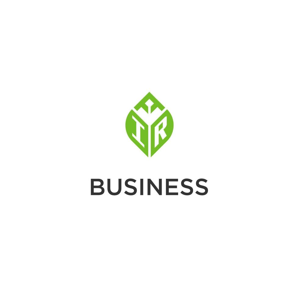 IR monogram with leaf logo design ideas, creative initial letter logo with natural green leaves vector