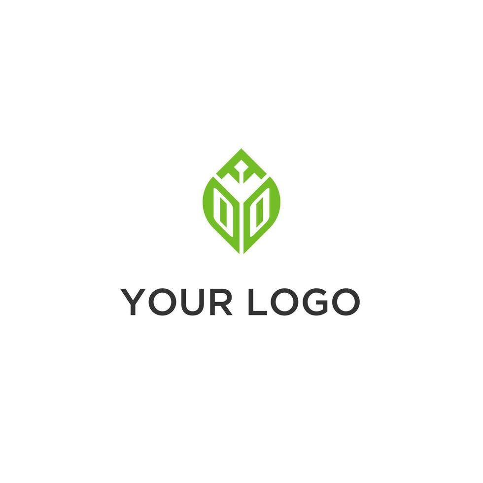 OO monogram with leaf logo design ideas, creative initial letter logo with natural green leaves vector