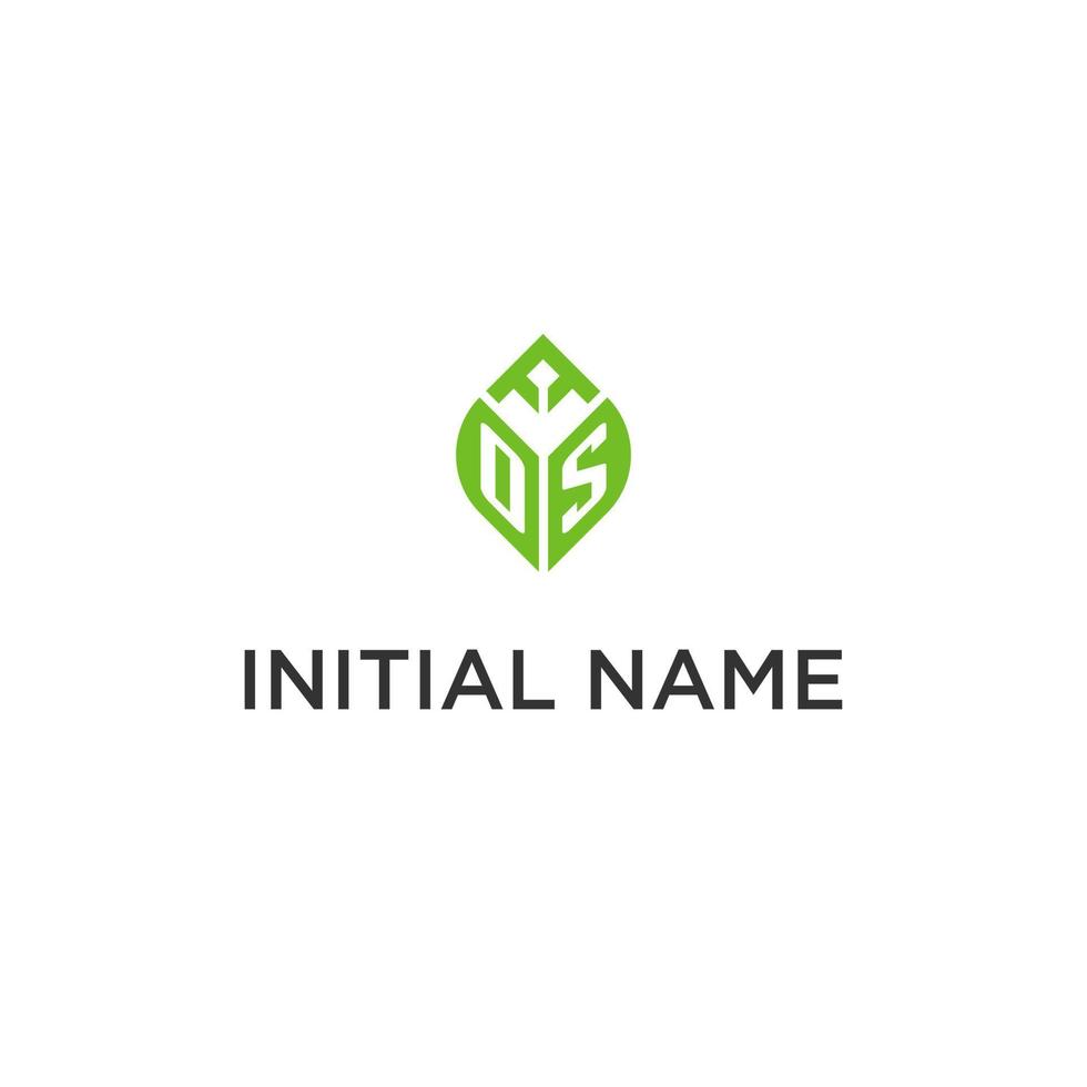 OS monogram with leaf logo design ideas, creative initial letter logo with natural green leaves vector
