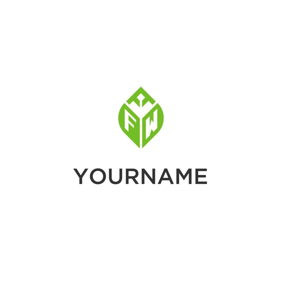 FW monogram with leaf logo design ideas, creative initial letter logo with natural green leaves vector