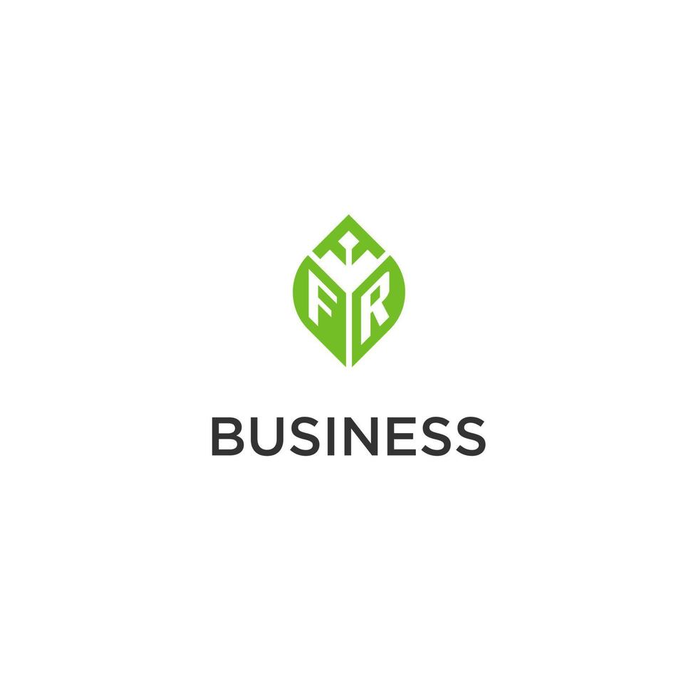 fr monograma con hoja logo diseño ideas, creativo inicial letra logo con natural verde hojas vector