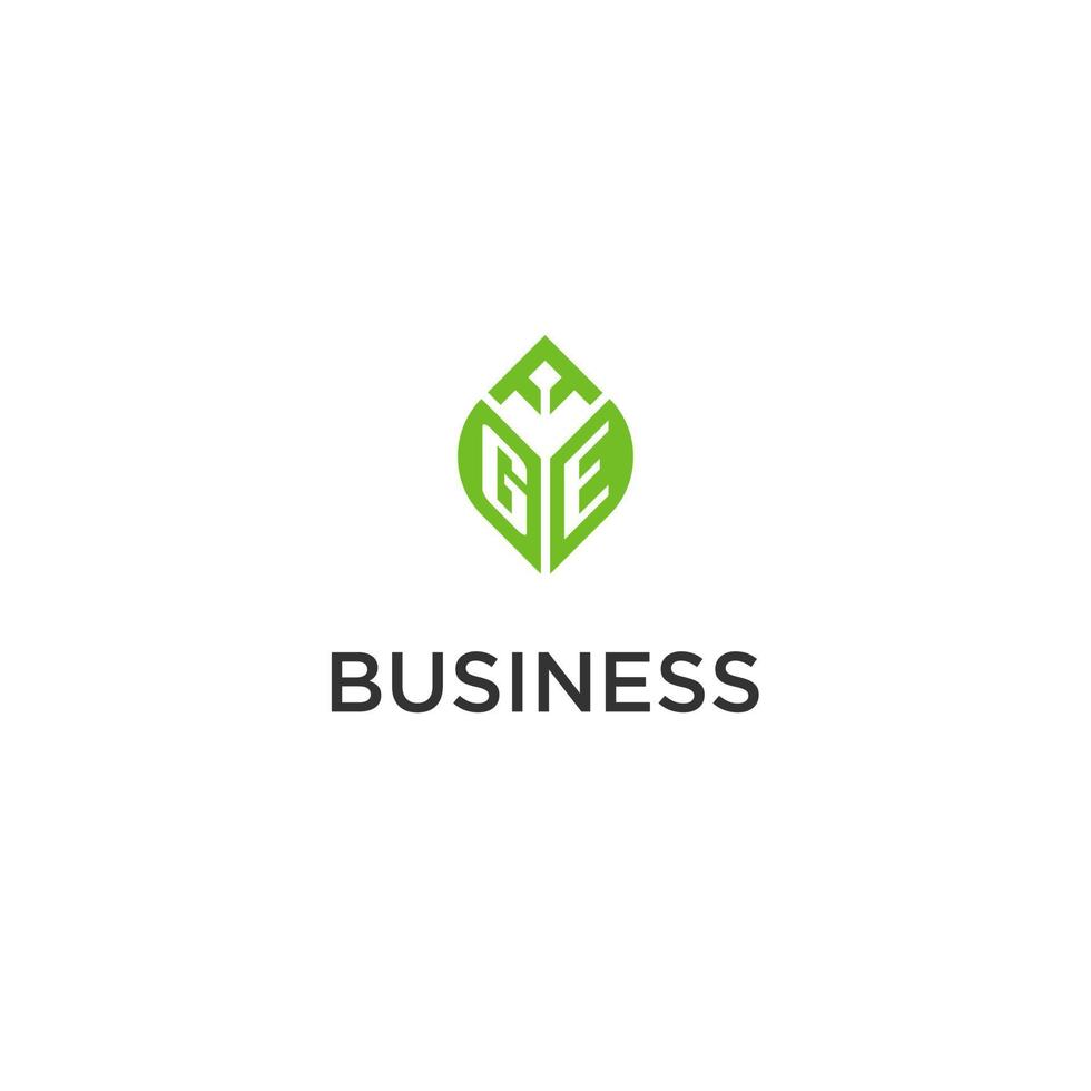 GE monogram with leaf logo design ideas, creative initial letter logo with natural green leaves vector