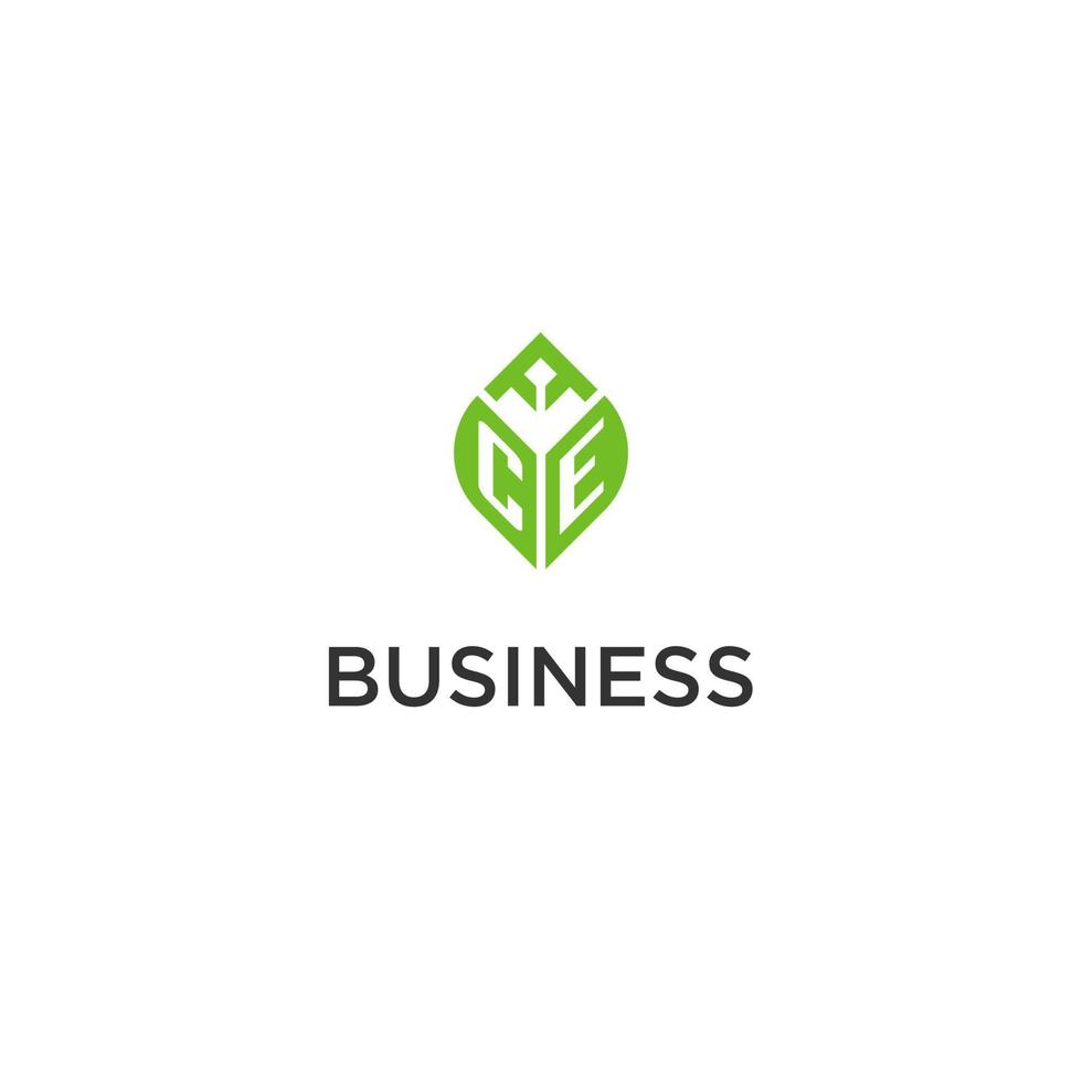 CE monogram with leaf logo design ideas, creative initial letter logo with natural green leaves vector