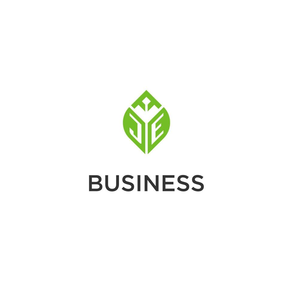 JE monogram with leaf logo design ideas, creative initial letter logo with natural green leaves vector