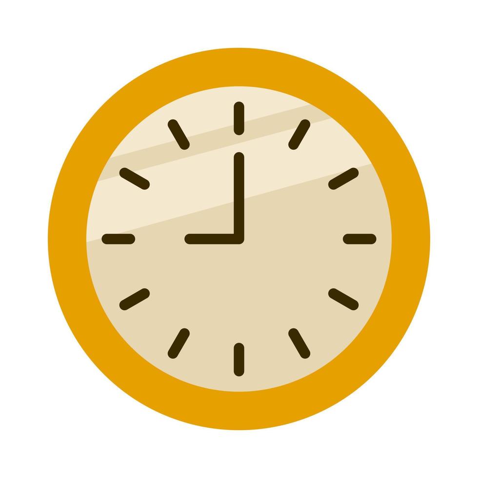 round shape wall clock with flat design style. showing nine o' clock. isolated on white background. vector illustration.