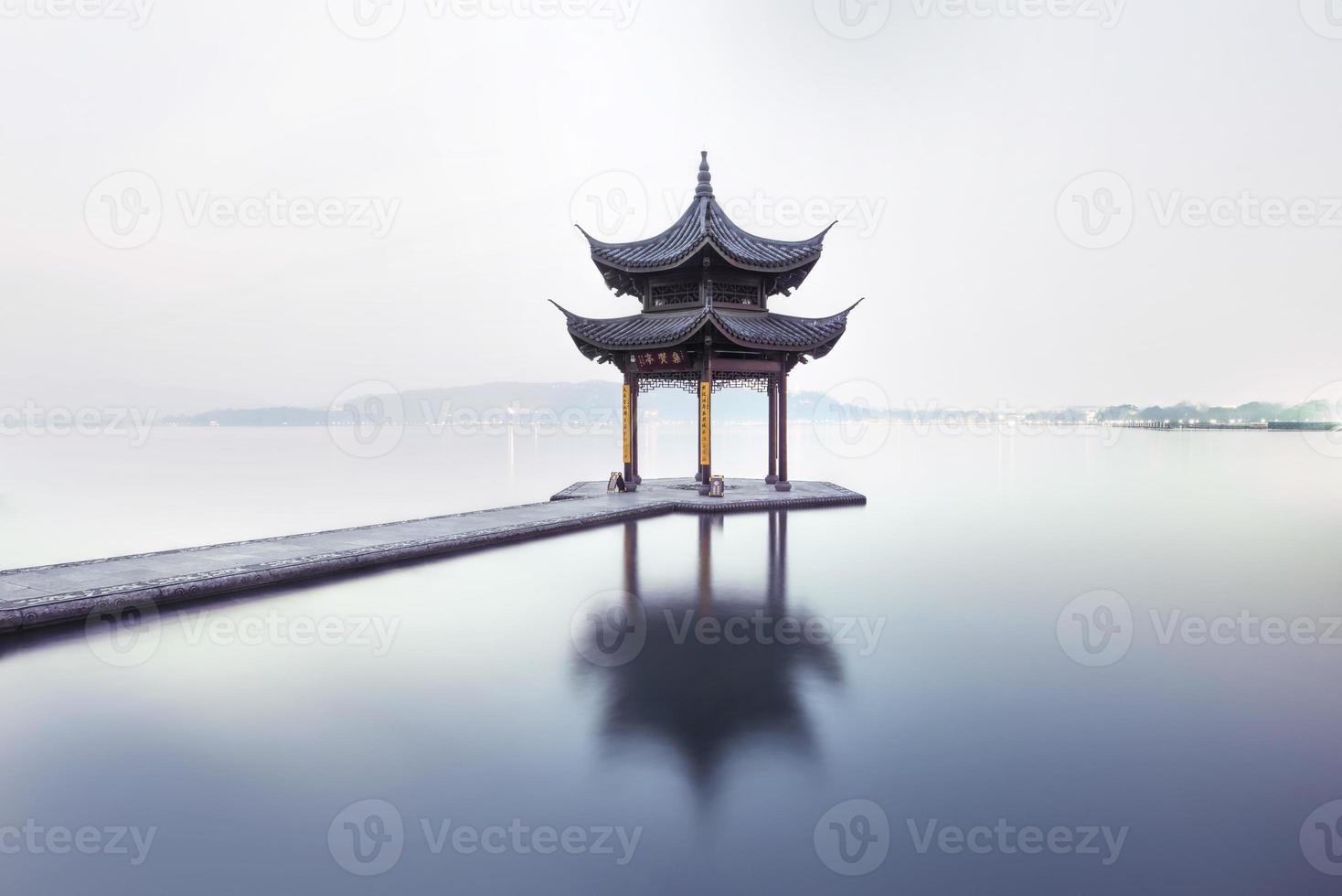 beautiful hangzhou and ancient pavilion photo