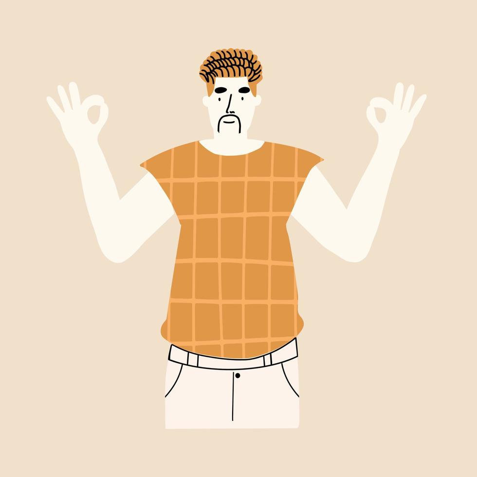 The man shows a gesture everything is fine, okay. Vector illustration in hand drawn style