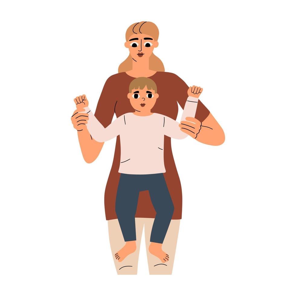 Mom is holding her baby in her arms. Happy family. Vector illustration in hand drawn style