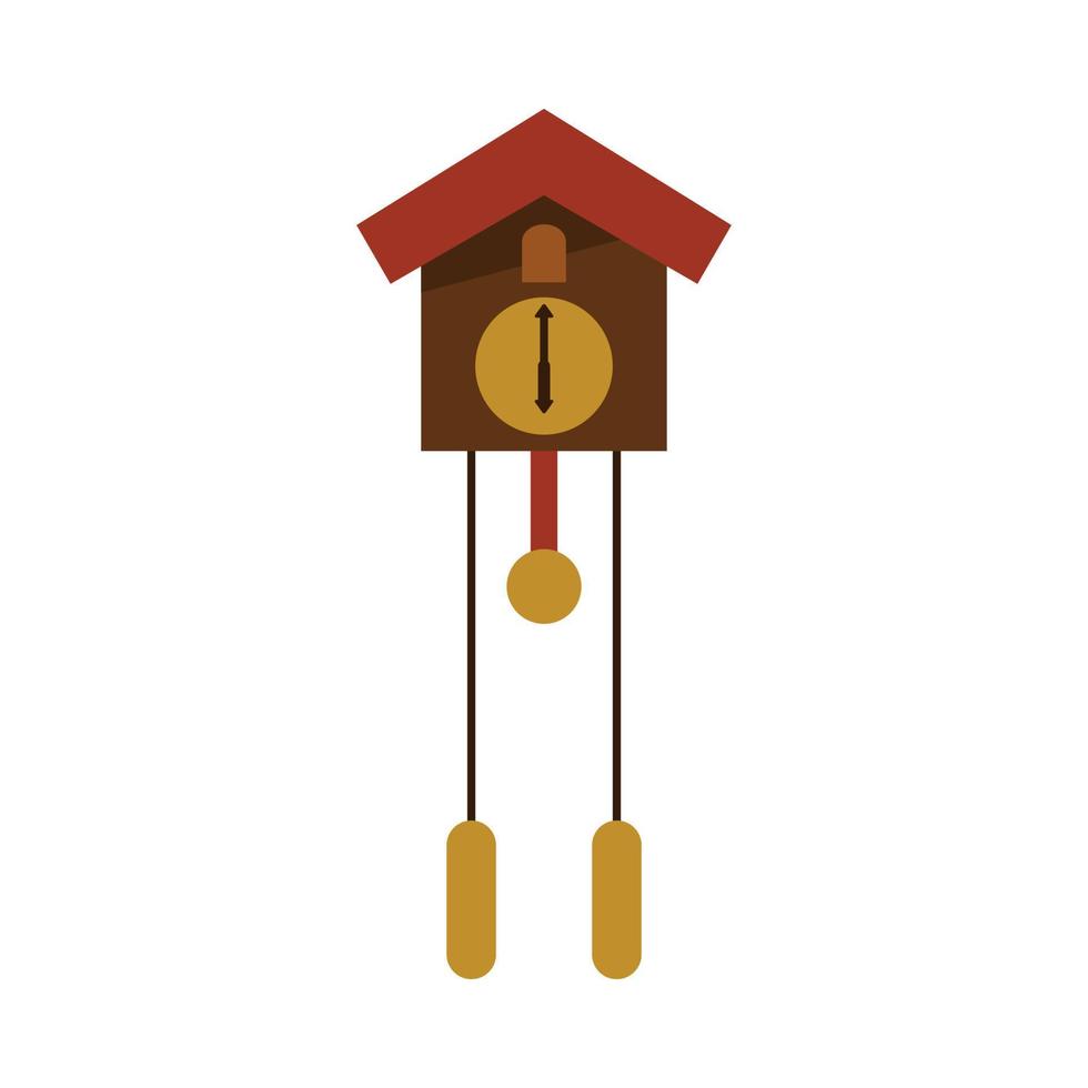 cuckoo clock in flat design style. showing six o' clock. isolated on white background. vector illustration.