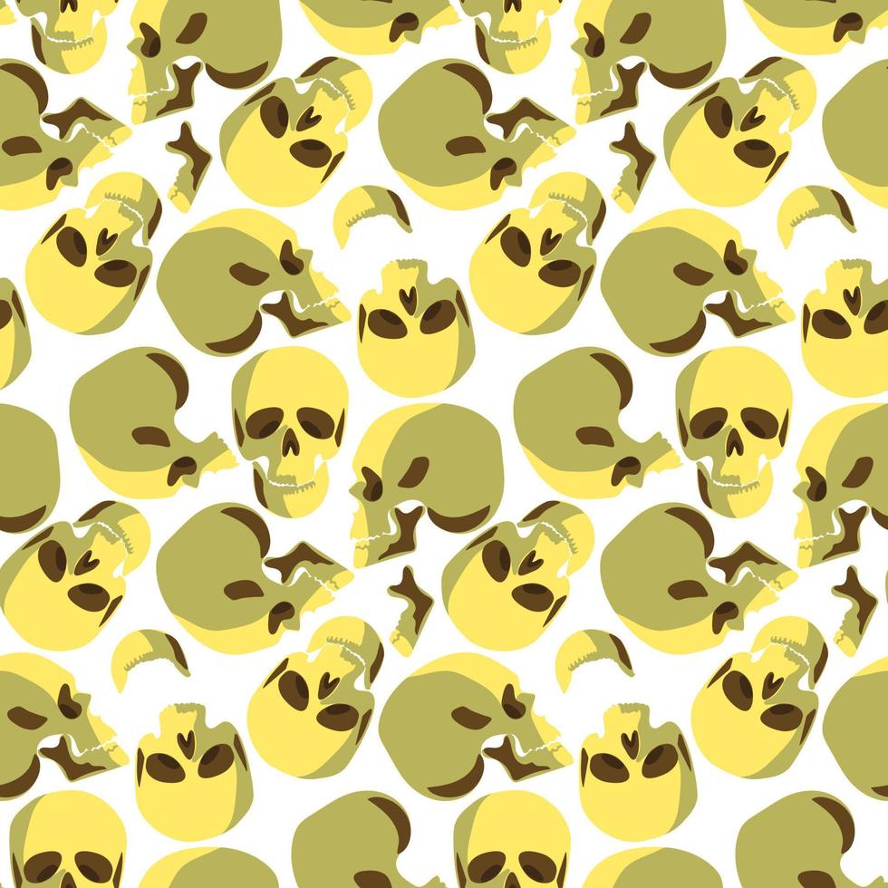 A pattern of skulls from different angles. Background with portraits, human skulls on a white background. Background for printing for the holiday of the Day of the dead and Halloween vector