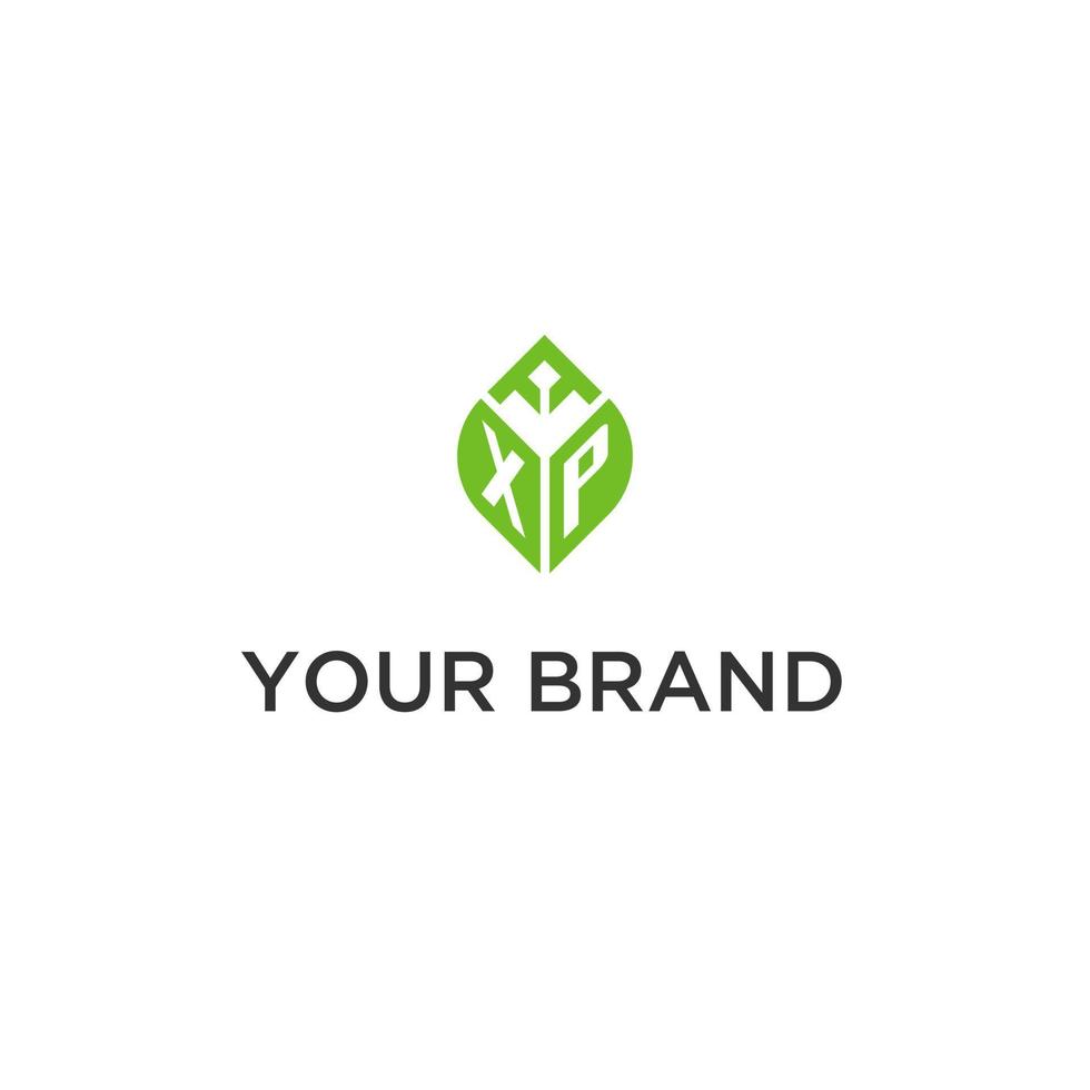 XP monogram with leaf logo design ideas, creative initial letter logo with natural green leaves vector