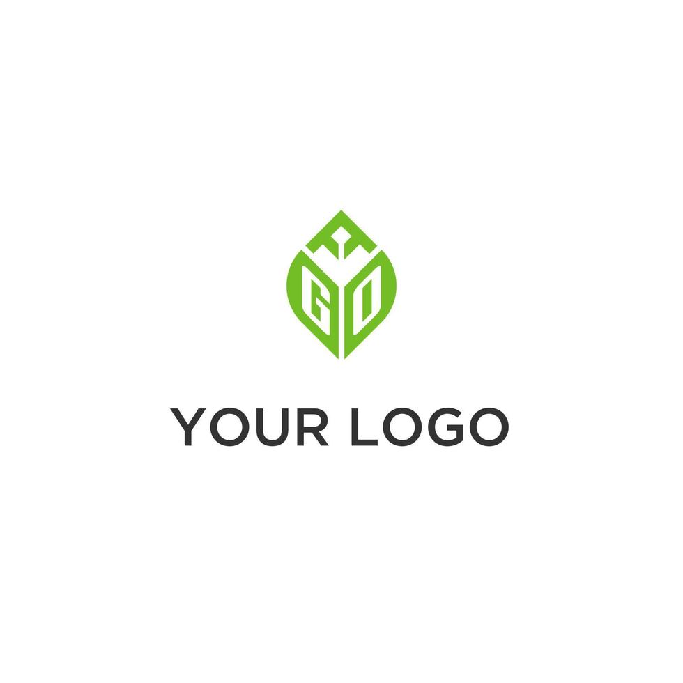 GO monogram with leaf logo design ideas, creative initial letter logo with natural green leaves vector