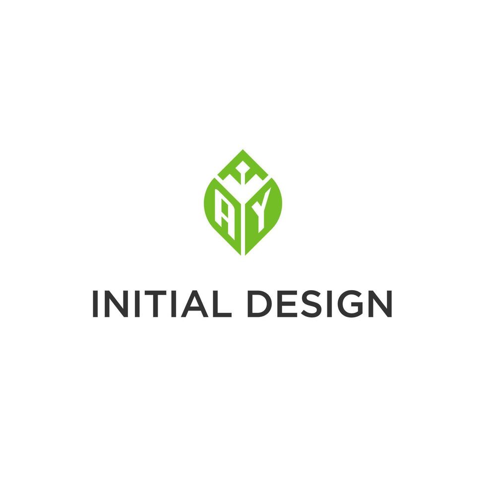 AY monogram with leaf logo design ideas, creative initial letter logo