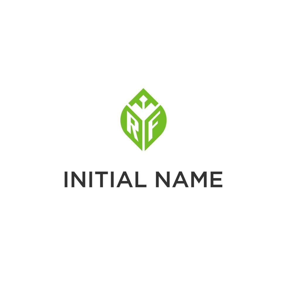 RF monogram with leaf logo design ideas, creative initial letter logo with natural green leaves vector