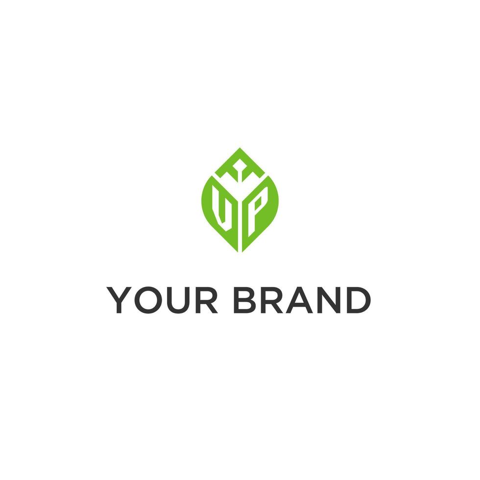 VP monogram with leaf logo design ideas, creative initial letter logo with natural green leaves vector