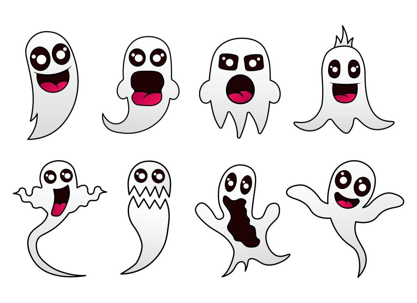 set cute design mascot ghost kawaii vector