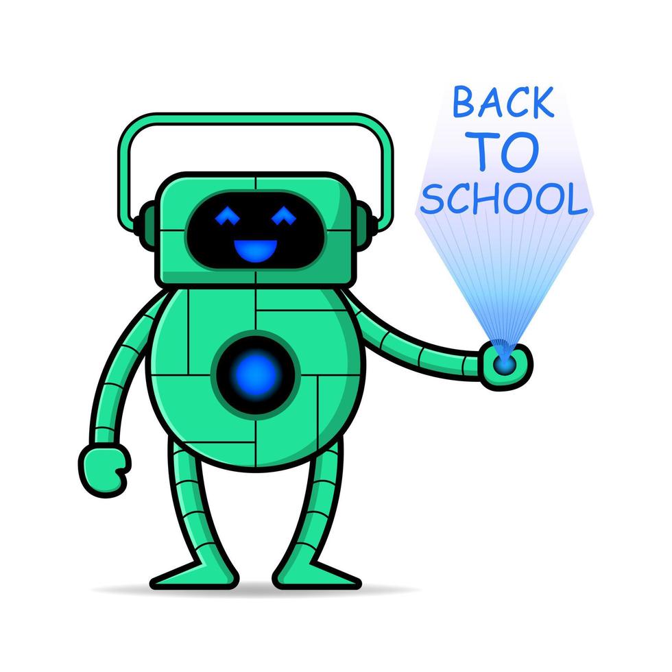 cute robot design takes out hologram for back to school vector