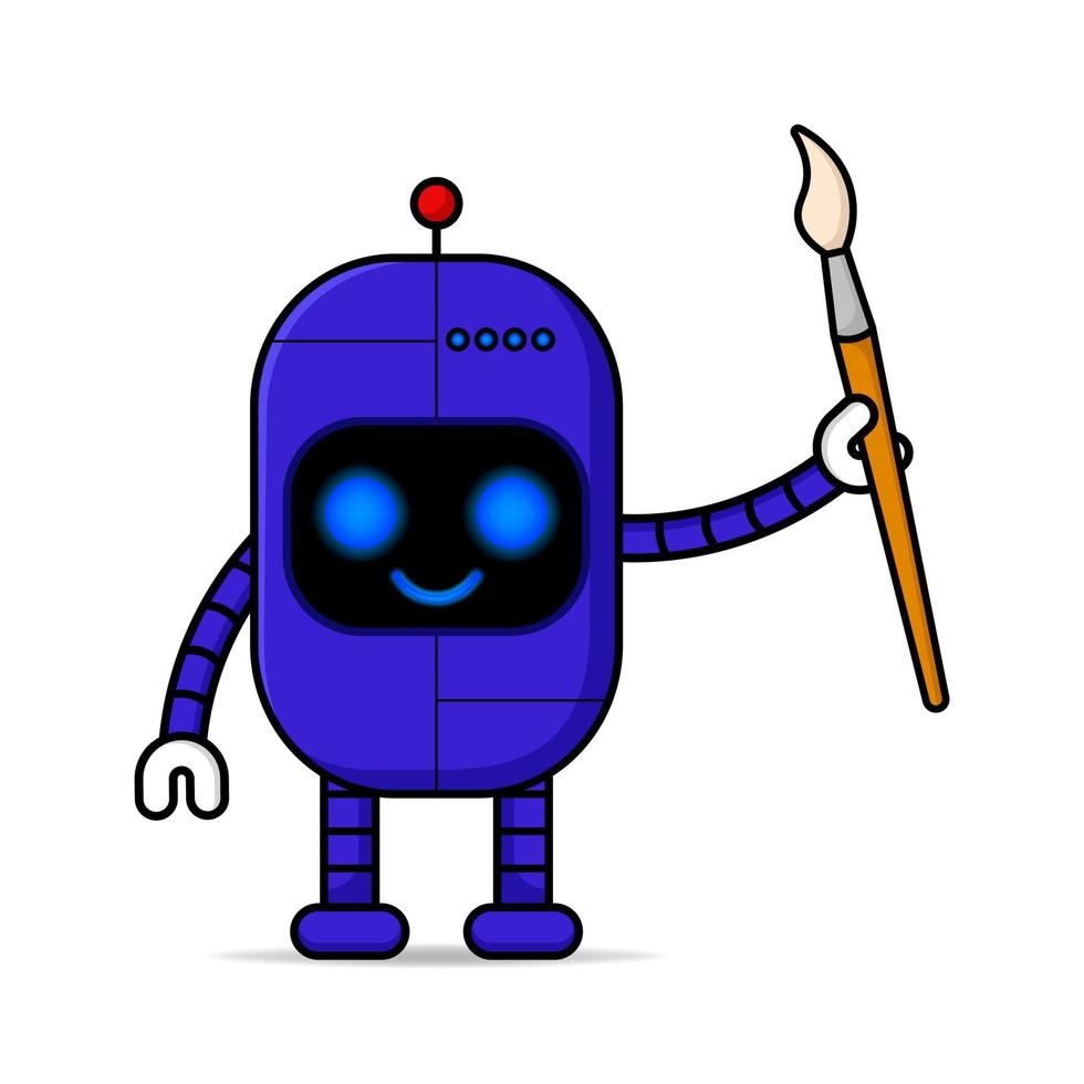cute robot holding a painting brush design mascot kawaii vector