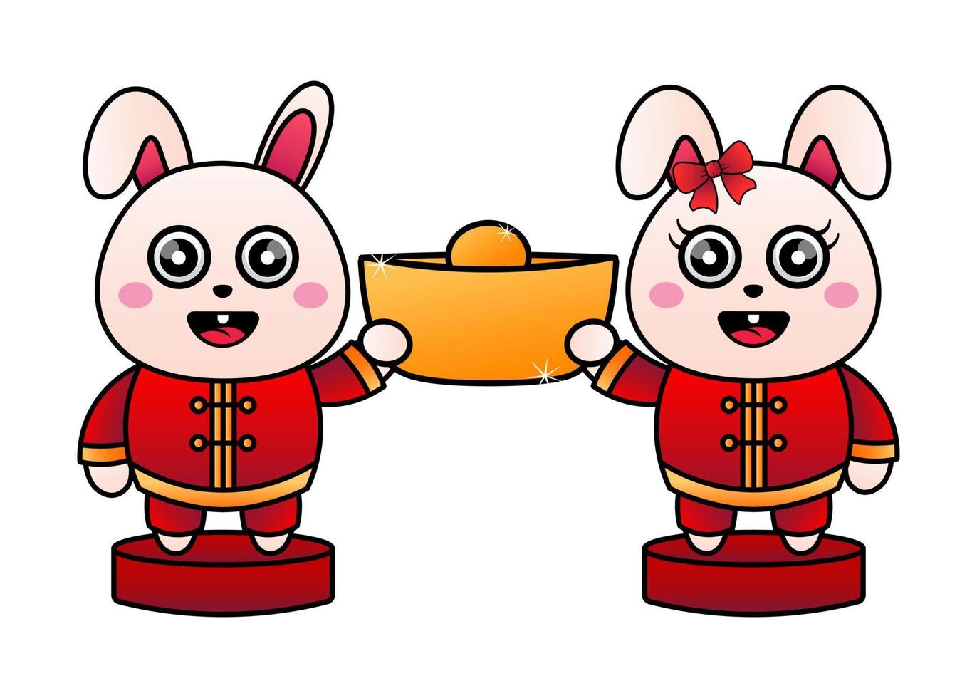 2 rabbits holding a large Chinese gold ingot. With the feel of Chinese new year vector