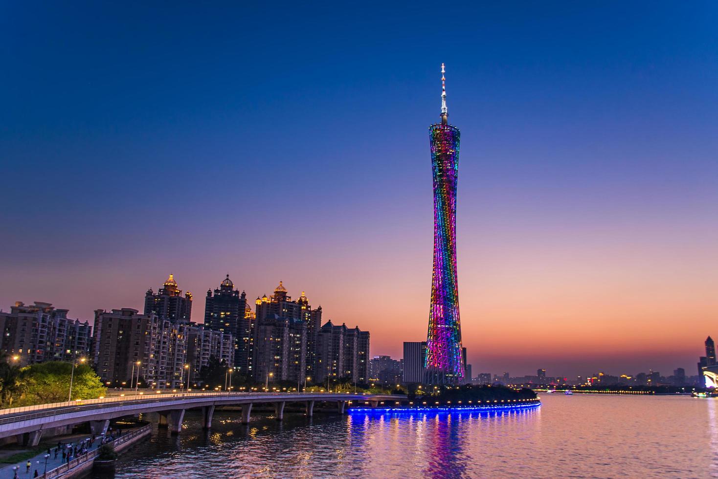 GUANGHZOU, CHINA - APRIL 02, 2017-Guangzhou Tower or Canton tower, formally Guangzhou TV Astronomical and Sightseeing Tower is a 595.7 metres tall multi-purpose observation tower in Guangzhou. photo