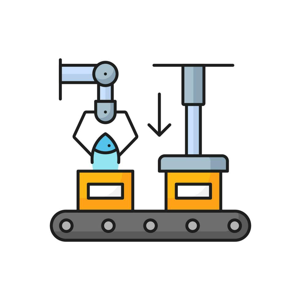 Fishing industry factory conveyor belt line icon vector