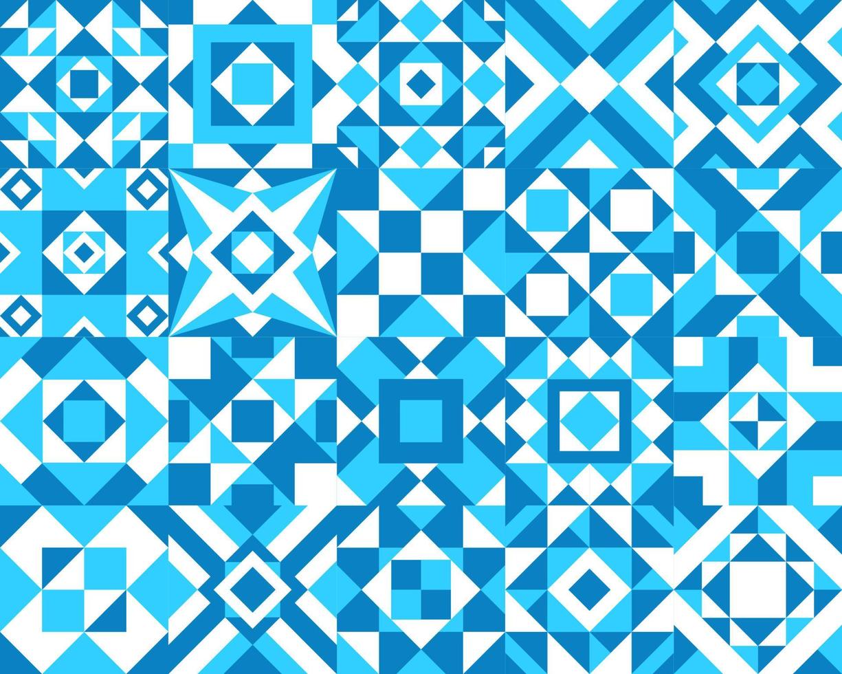 White and light blue ceramic tile pattern, mosaic vector