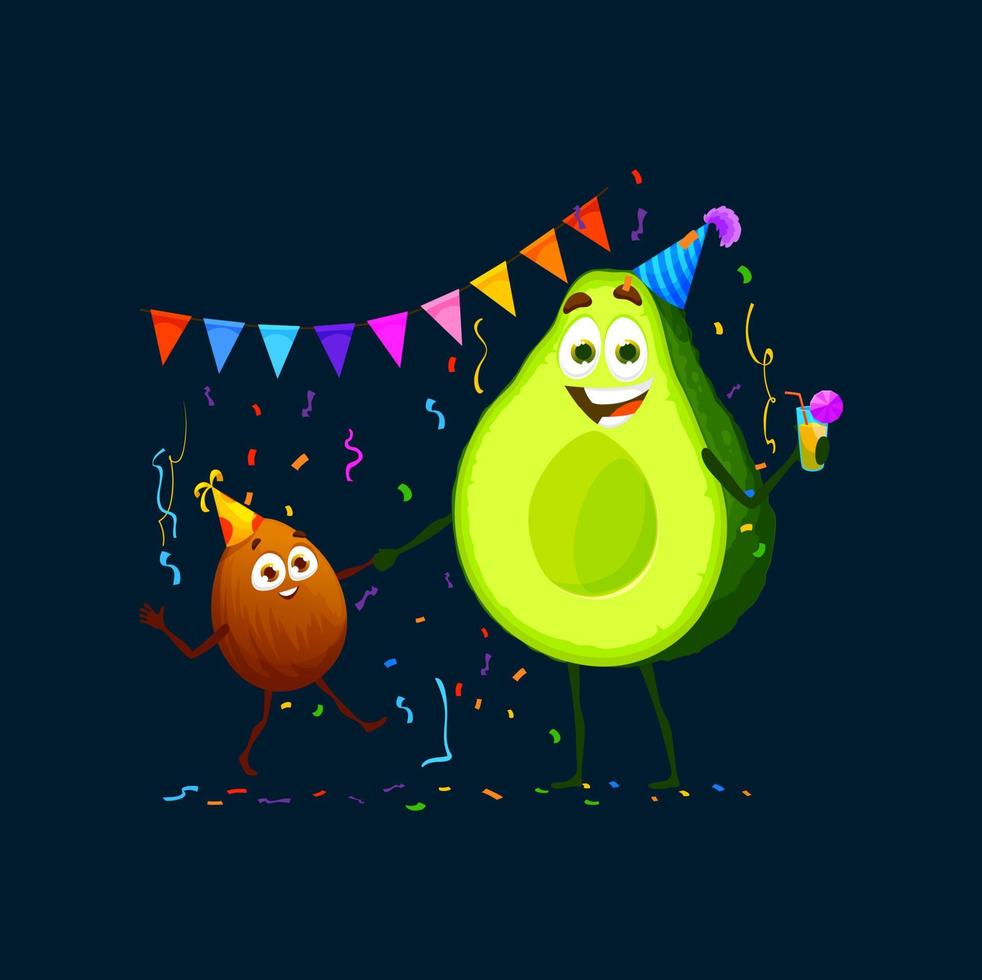 Cartoon avocado characters on holiday party vector