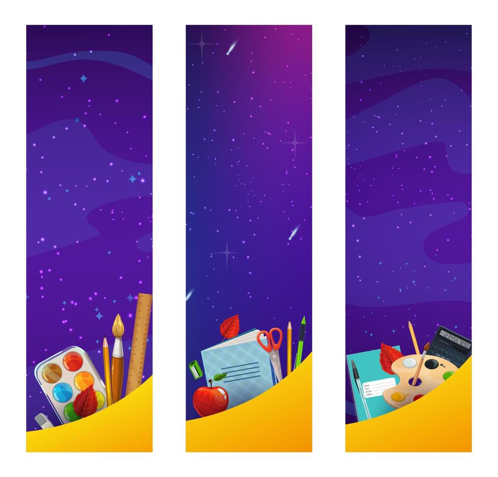 colegio educación pancartas con galaxia estrellado espacio vector