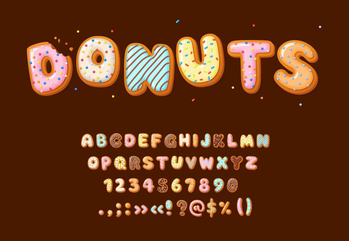 Donut font type, cartoon alphabet typeface letters vector