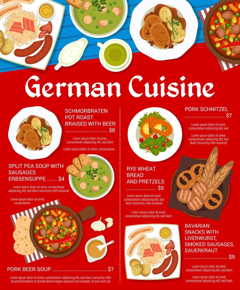 German cuisine menu sauerkraut and pork schnitzel vector