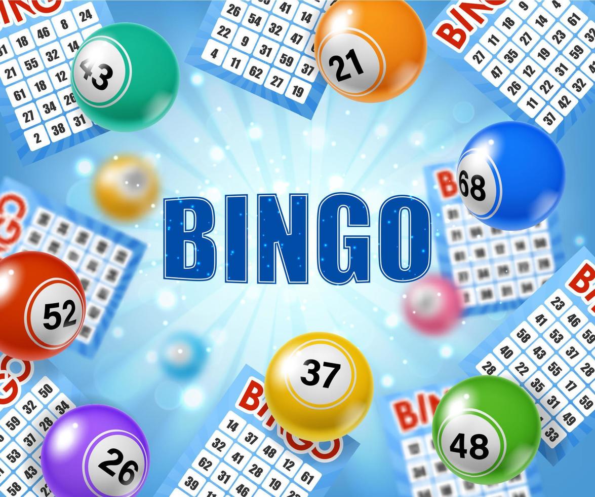 Bingo lottery tickets and flying balls background vector