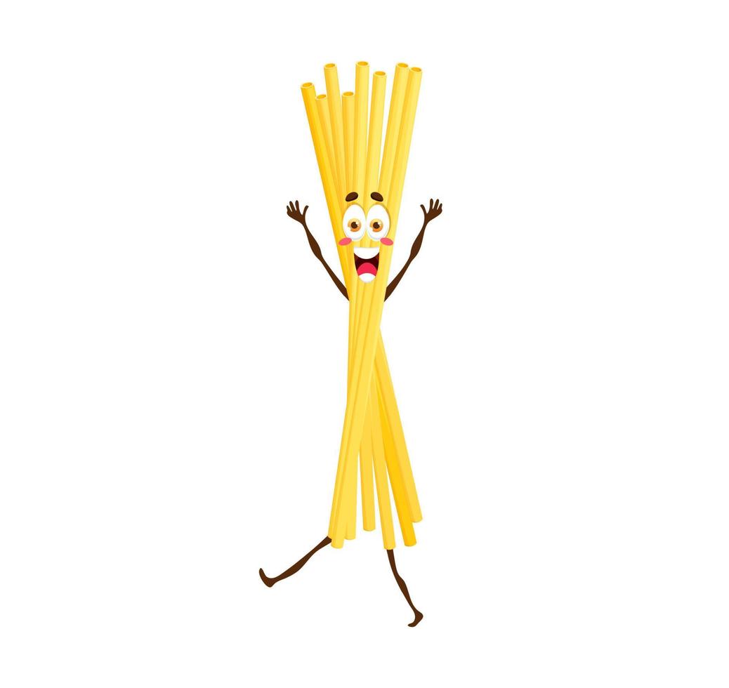 dibujos animados bucatini pasta personaje, vector macarrones