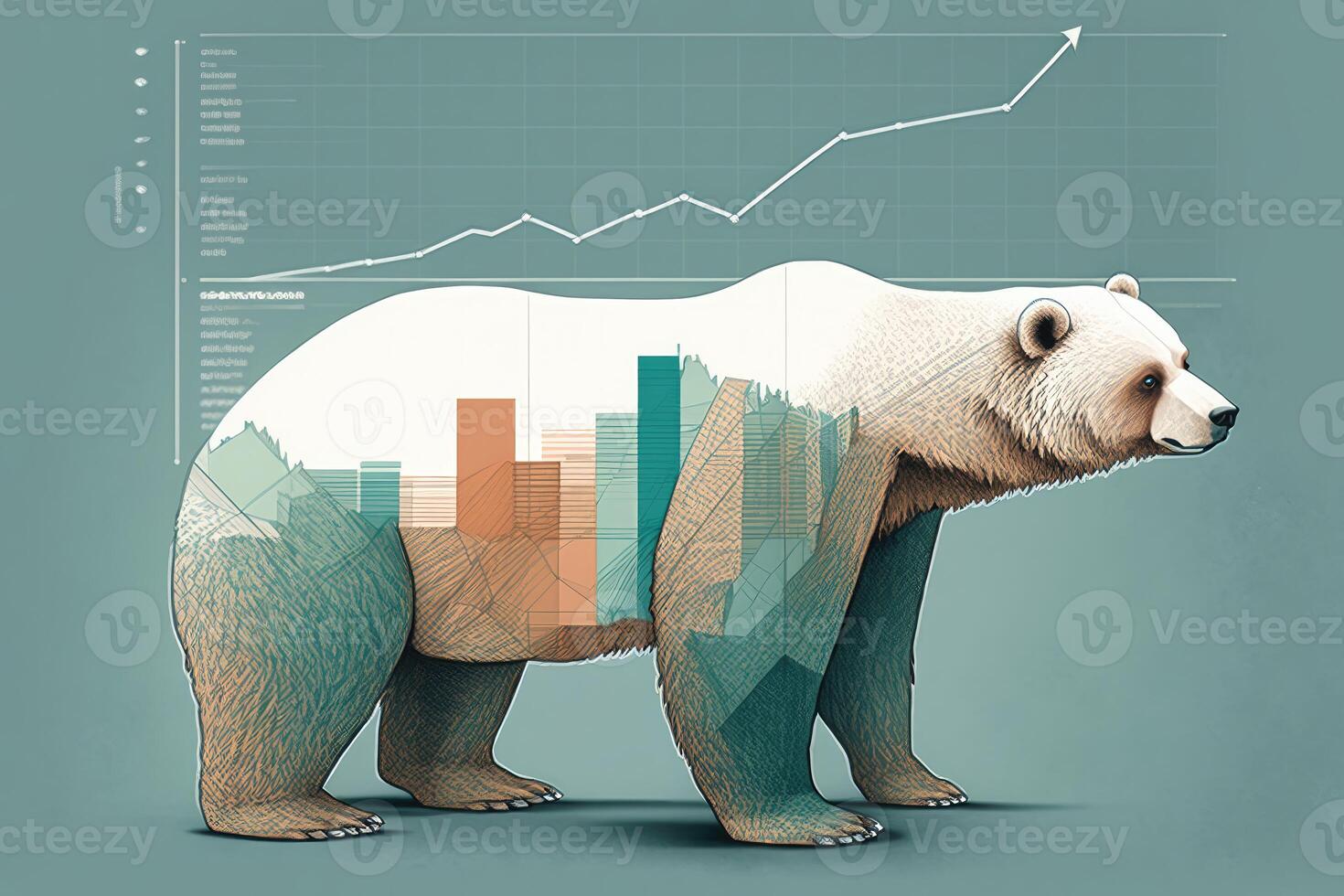 Bear over charts and graphs. photo