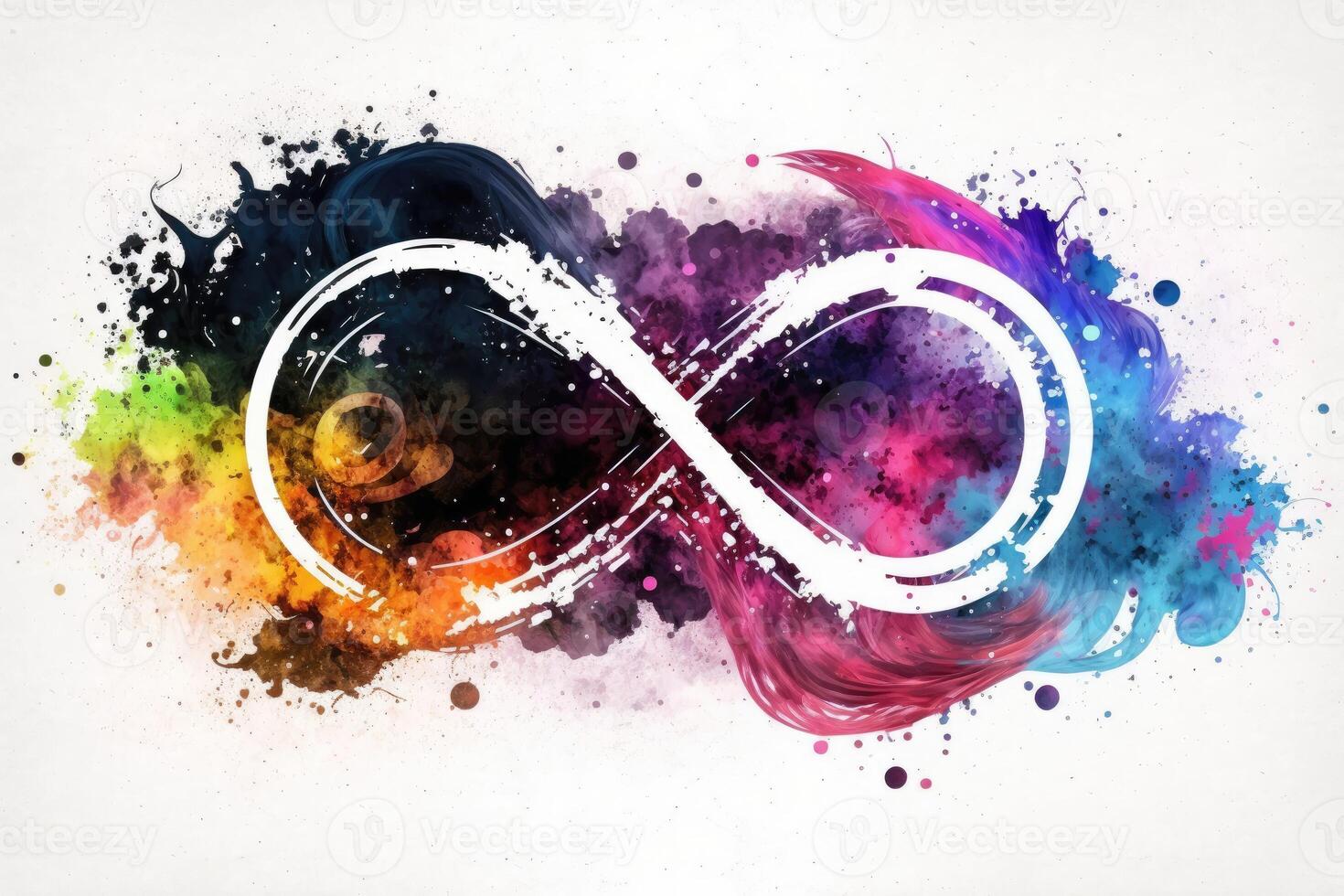 Symbol infinity in watercolor painting. 8 splash colorful background. photo