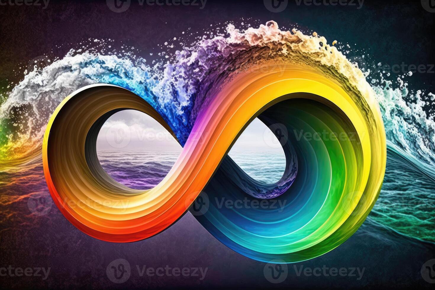 ai generado símbolo infinito de eternidad en arco iris colores. 8 ola multicolor antecedentes. foto