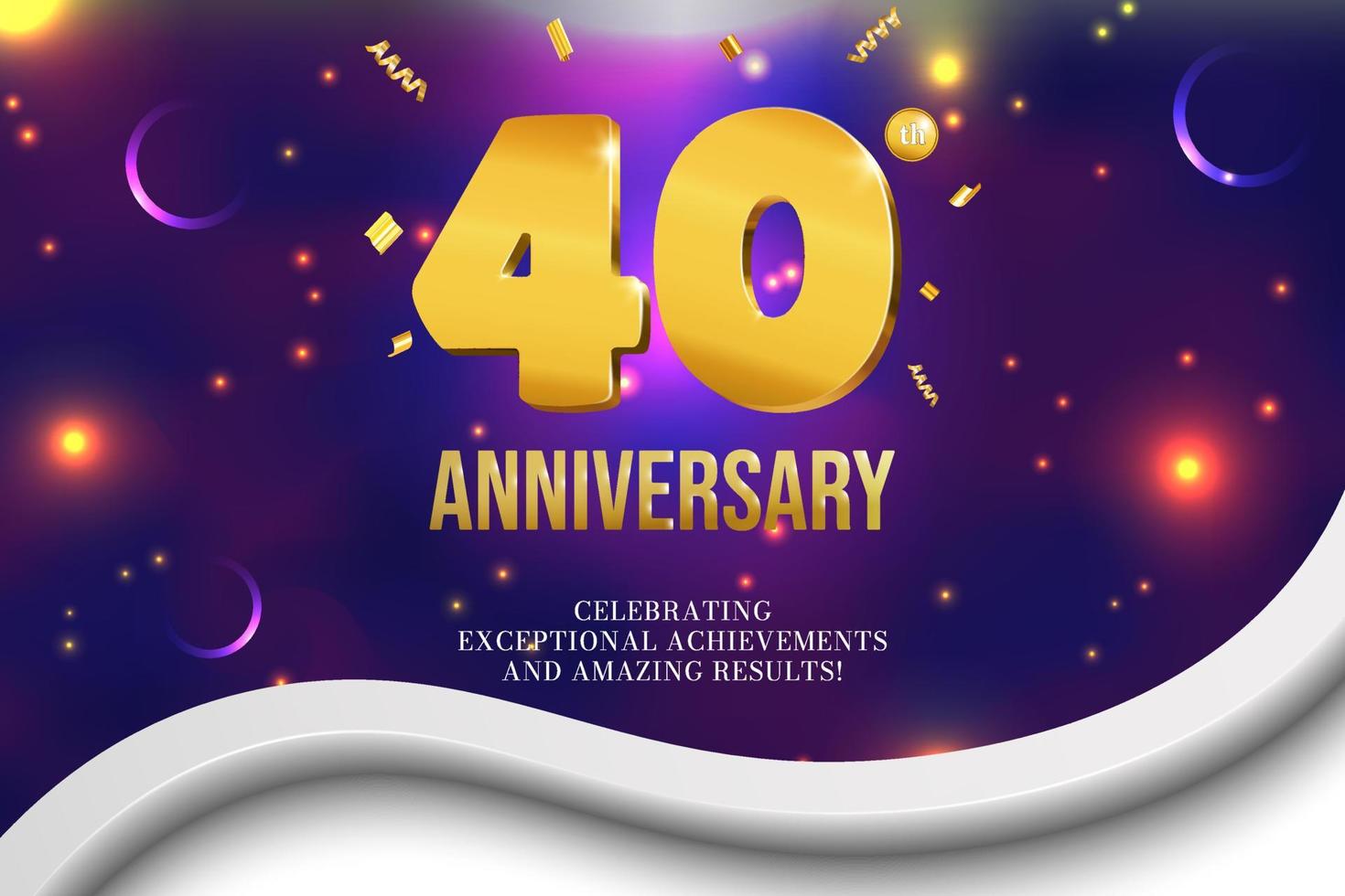 Anniversary celebration golden numbers cover design glowing festive background vector