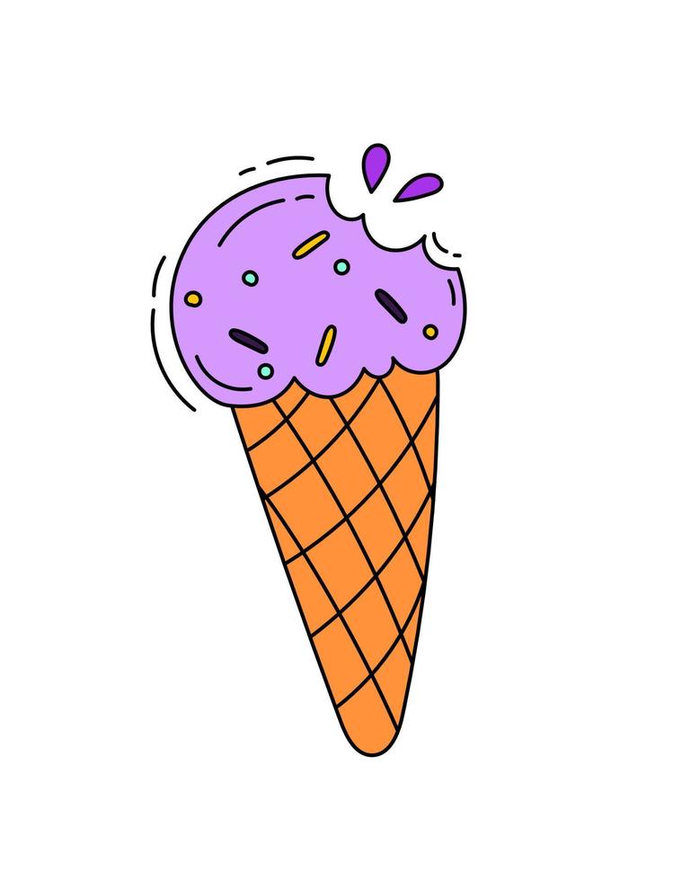 Ice cream cone doodle Vector color illustration isolated on white background