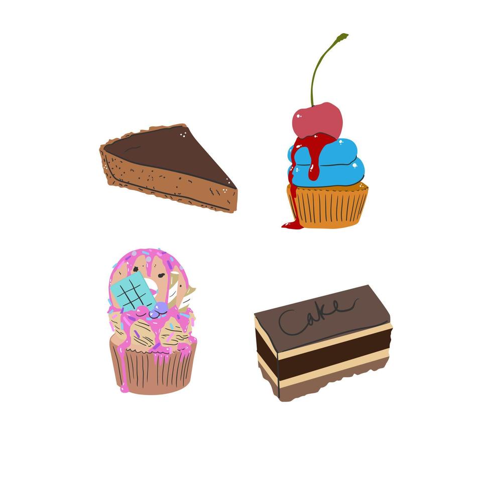 vector illustration of a set of dessert cakes